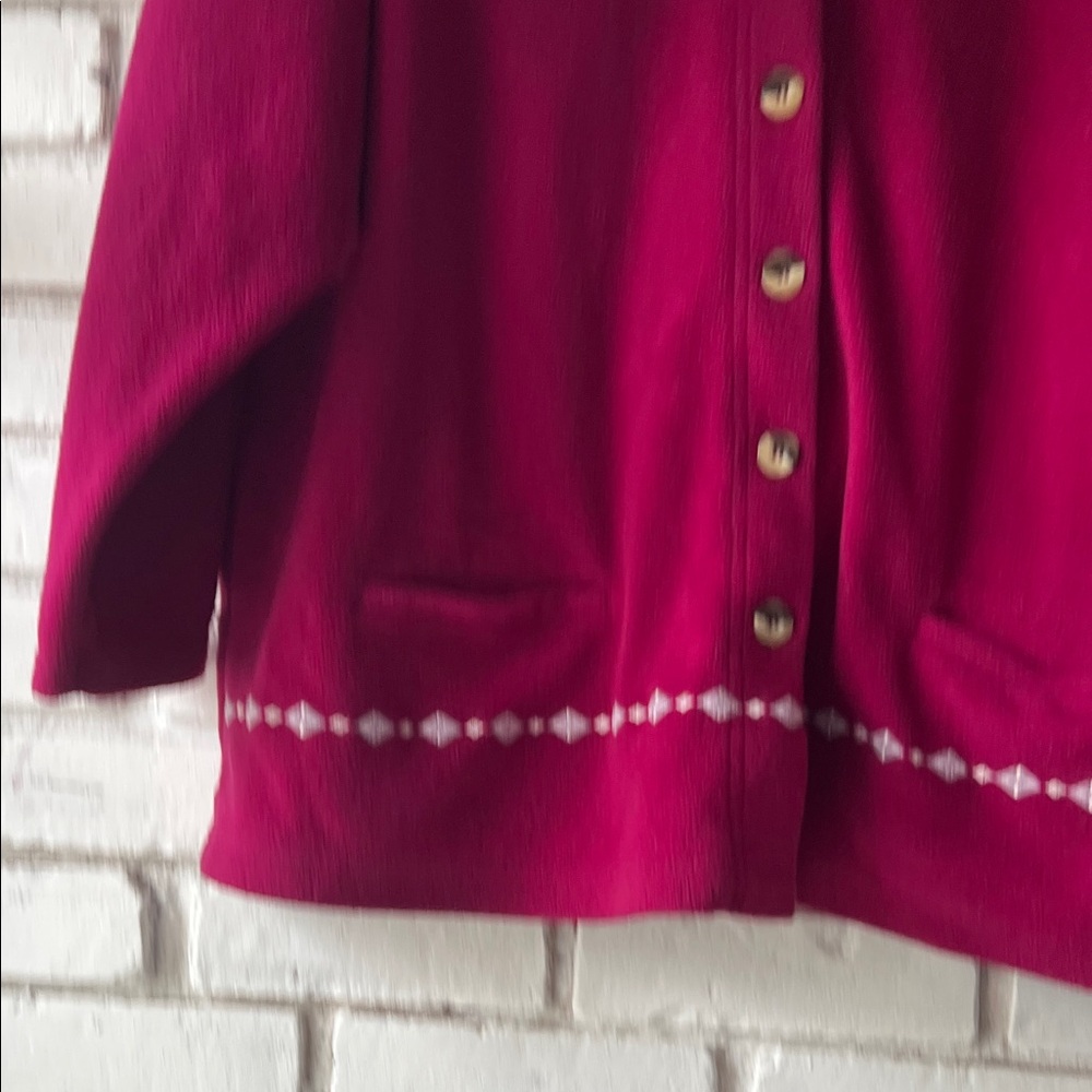 Magenta button down relaxed fit fleece sweater crew neck - Picture 4 of 7